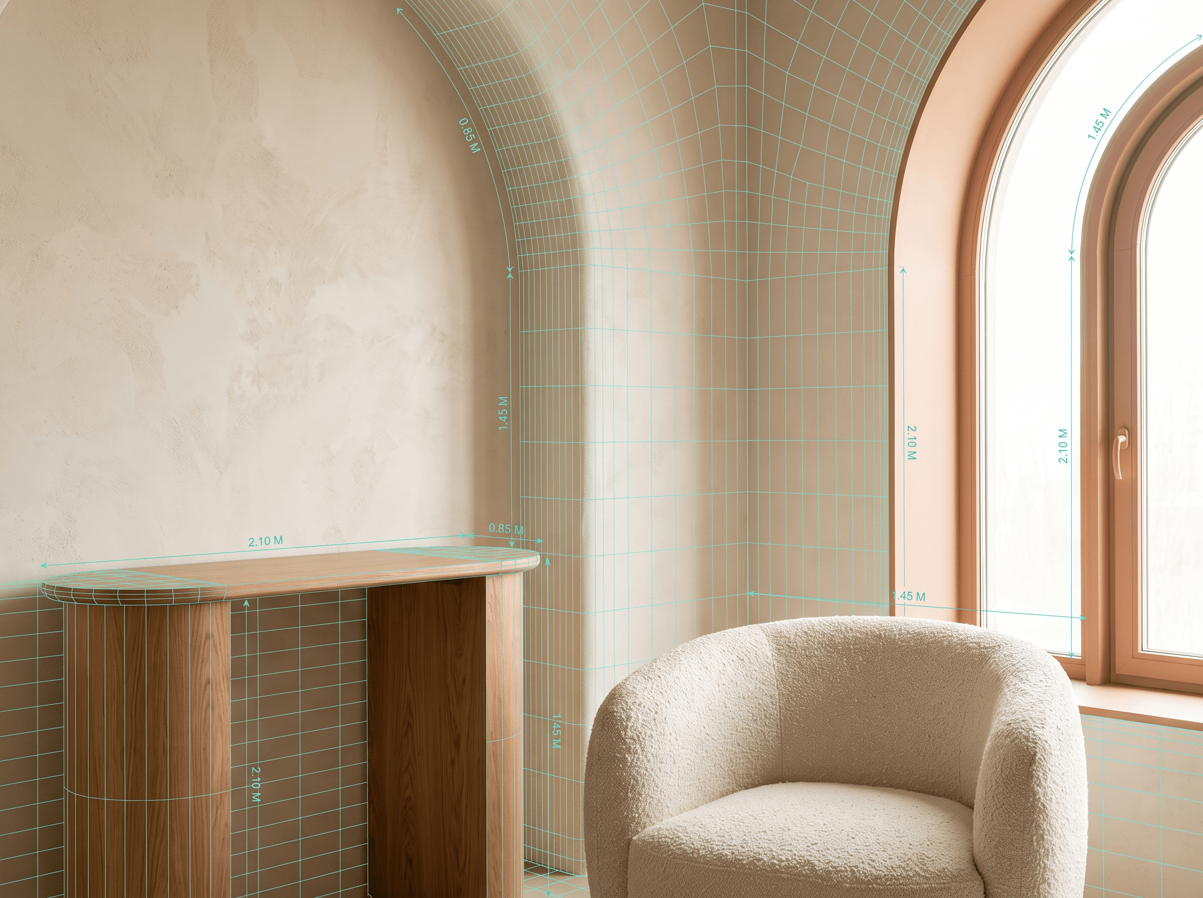 Room geometry being captured in 3D with measurements